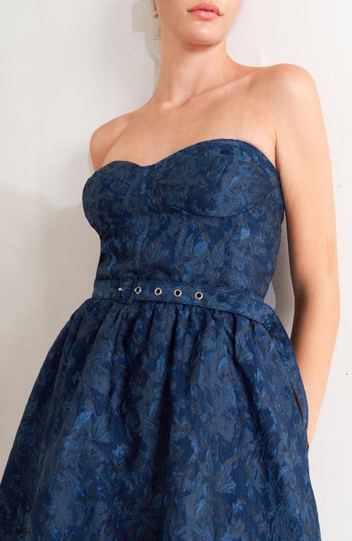 Freemarket Floral Belted Jacquard Minidress In Blue