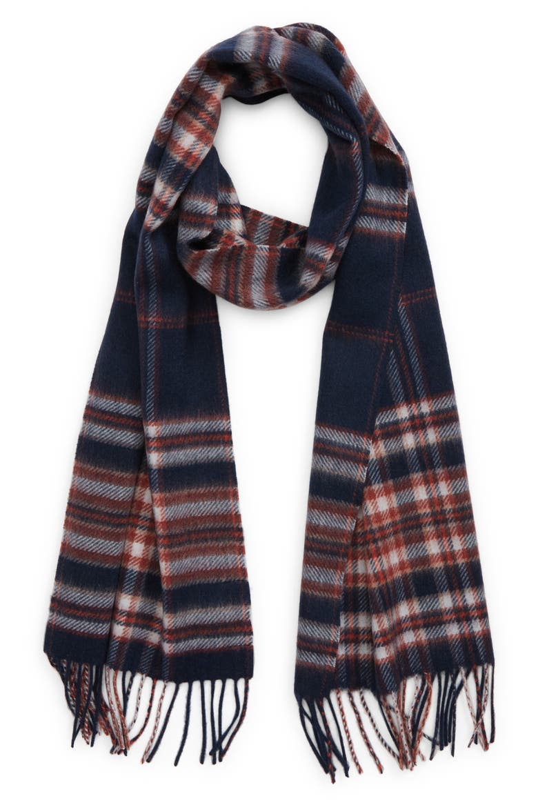 Cashmere & Wool Fringe Scarf, Main, color, NAVY BLAZER MAGIC TARTAN
