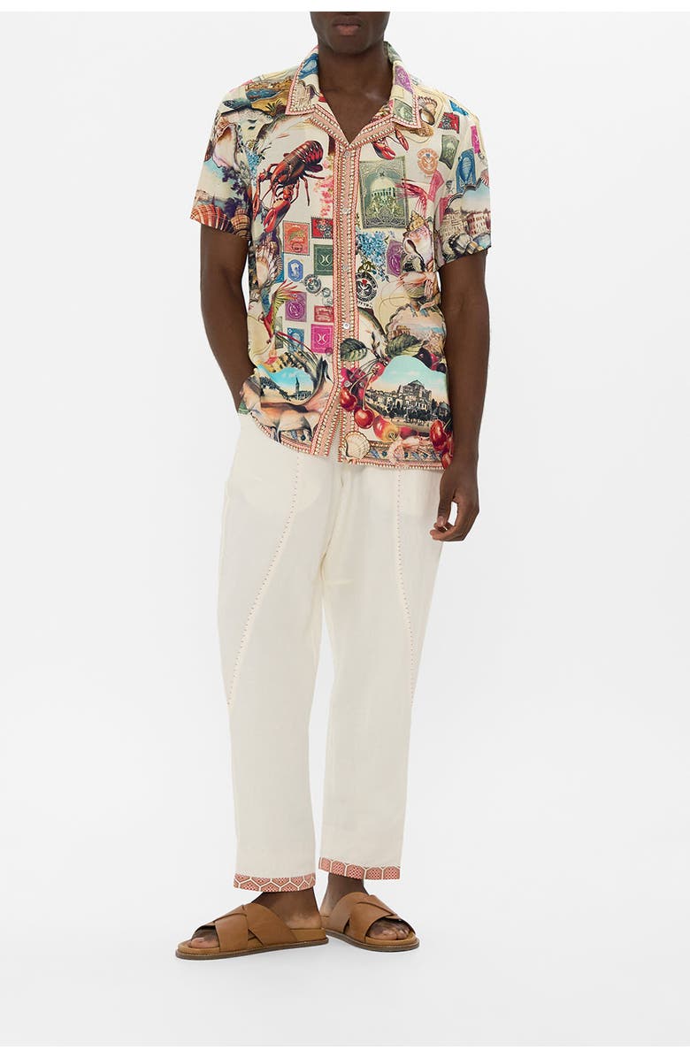 Camilla Short Sleeve Camp Collared Shirt Notes From The Road, Alternate, color, Notes From The Road