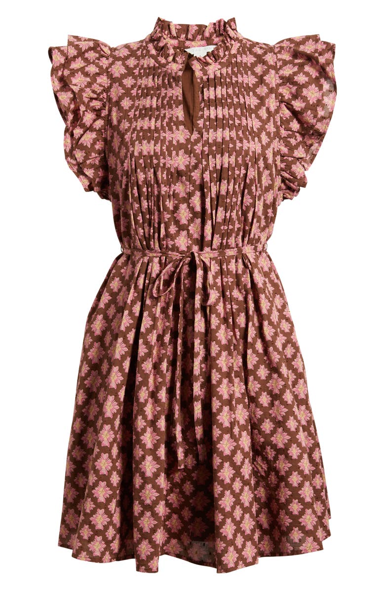 Caslon<sup>®</sup> Ruffle Tie Waist Dress, Alternate, color, Brown- Pink Millie Tile