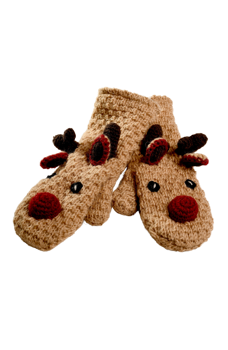 Nirvanna Designs Crochet Reindeer Mittens, Main, color, Brown