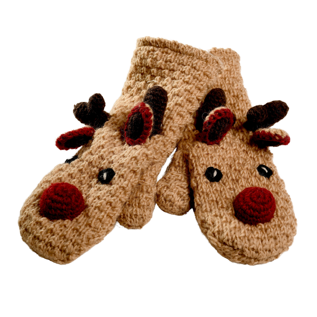 Nirvanna Designs Crochet Reindeer Mittens In Brown