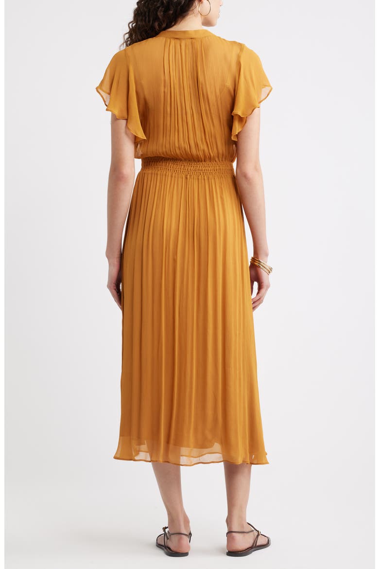 Crinkle Chiffon Midi Dress, Alternate, color, BROWN SIENA