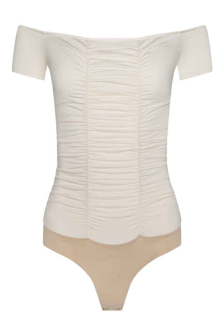 Baleigh Off the Shoulder Ruched Bodysuit, Alternate, color, VINTAGE WHITE