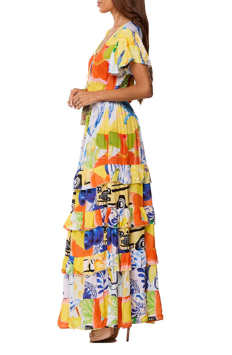 RANEES Tie Front Print Maxi Dress, Alternate, color, Yellow