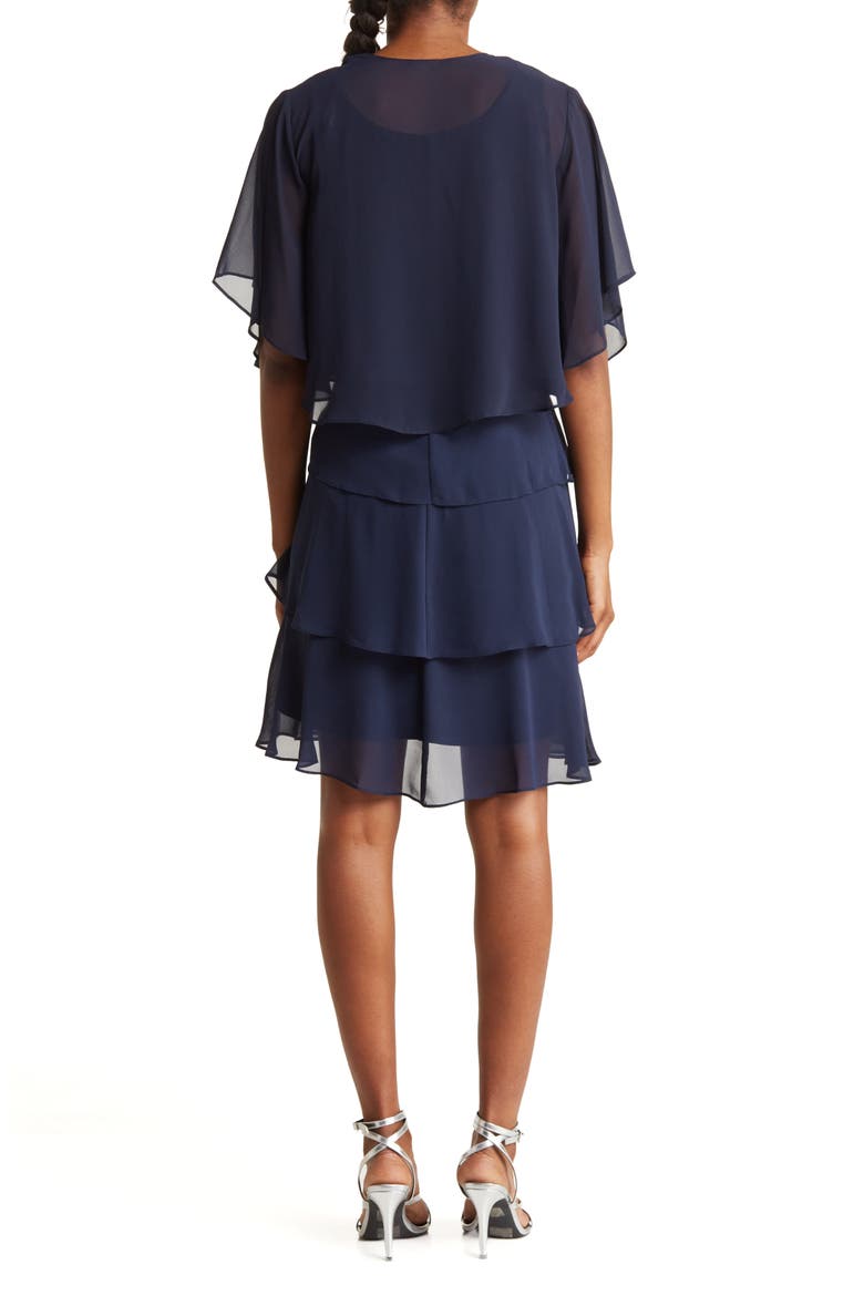 Chiffon Tier Jacket & Dress Set, Alternate, color, NAV