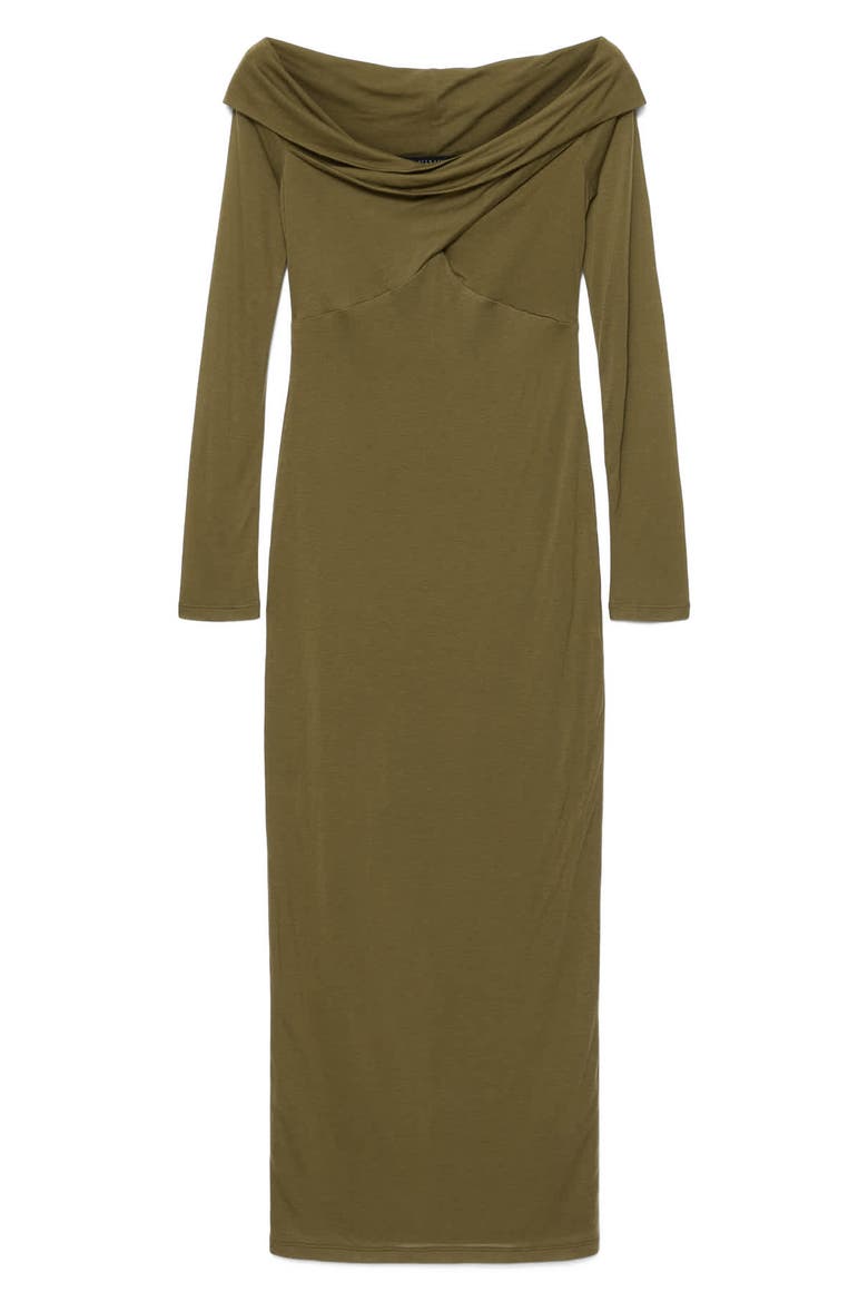 Delta Off the Shoulder Long Sleeve Jersey Midi Dress, Alternate, color, KHAKI GREEN