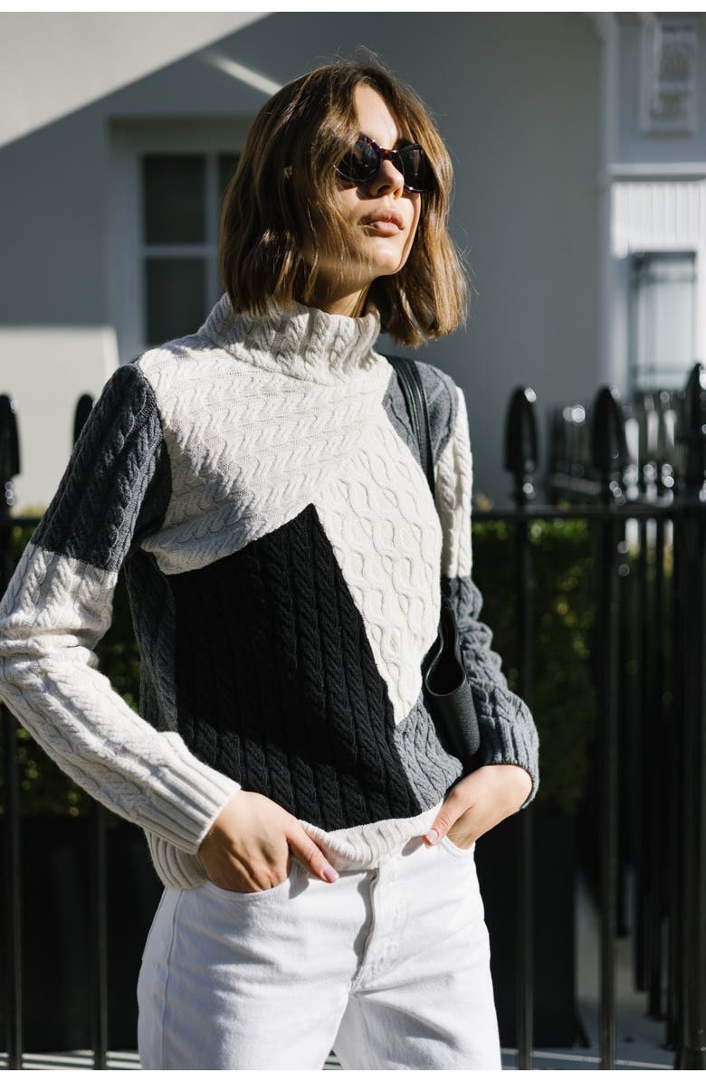 Labeca London Victoria Monochrome Patchwork Cashmere-Blend Sweater, Alternate, color, 