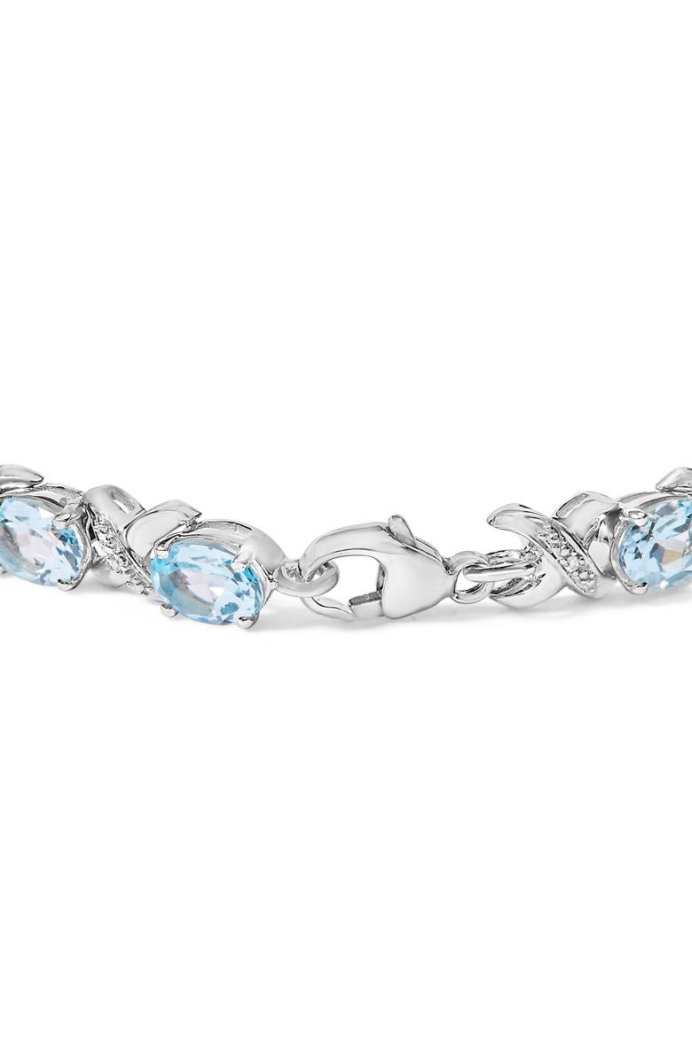 Silver 16.0 Cttw Oval Blue Topaz and Diamond Accent Tennis X Link Bracelet, Alternate, color, White