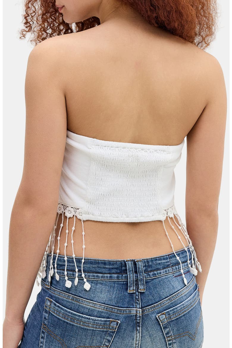 Fringe Strapless Top, Alternate, color, WHITE