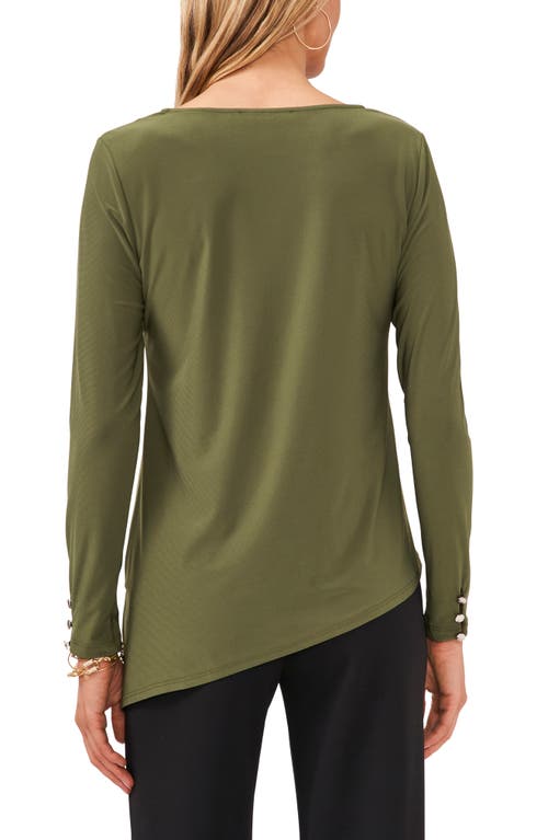 Chaus Button Sleeve Asymmetrical Top In Green