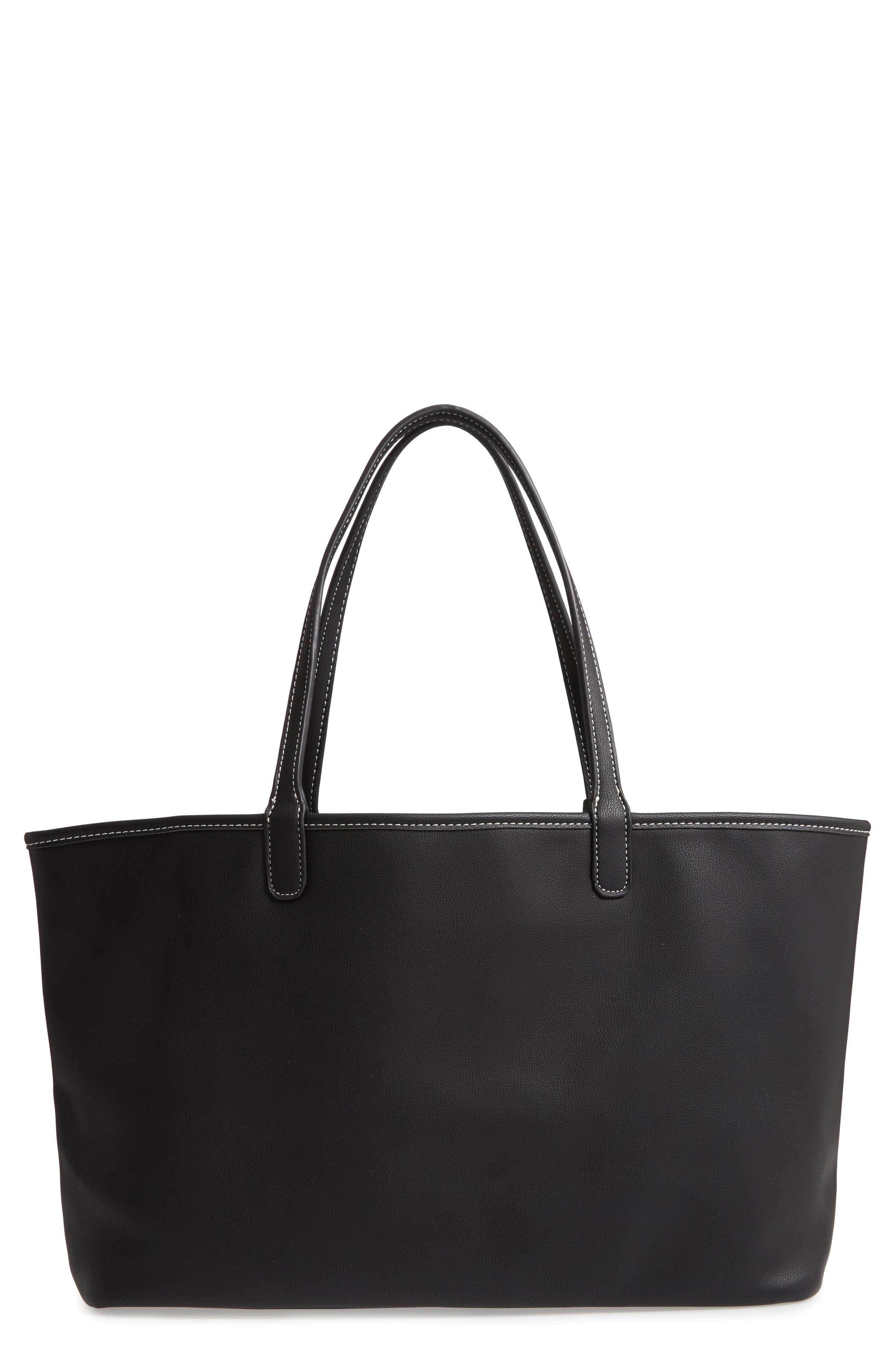 Mali + Lili Evie Reversible Vegan Leather Tote, Main, color, 