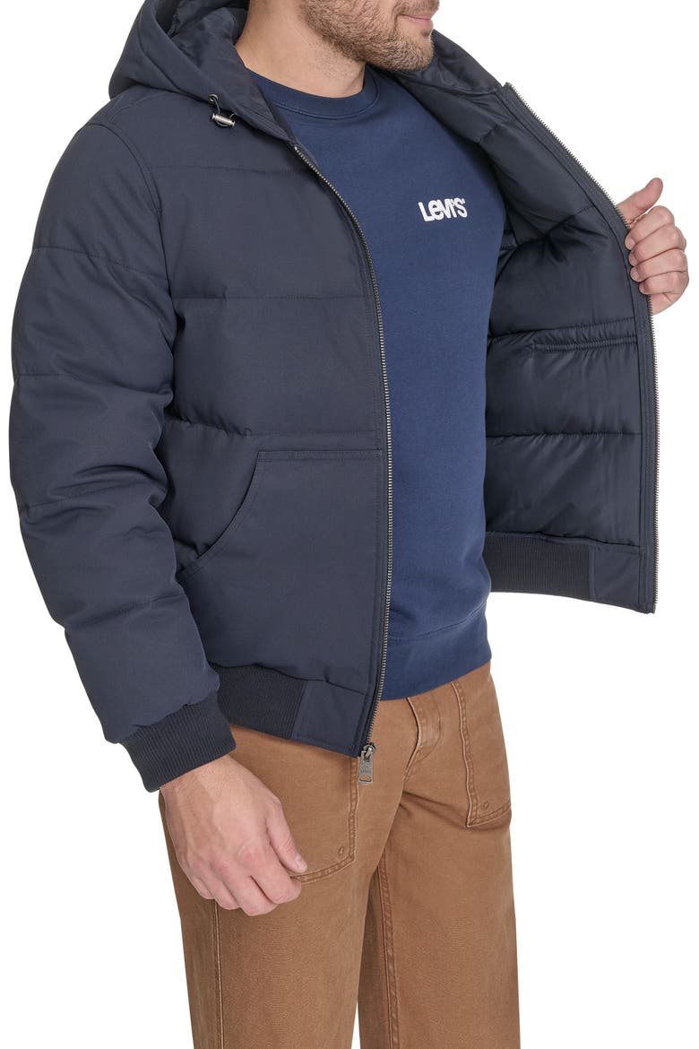 Quilted Puffer Hoodie Bomber Jacket, Alternate, color, NAVY