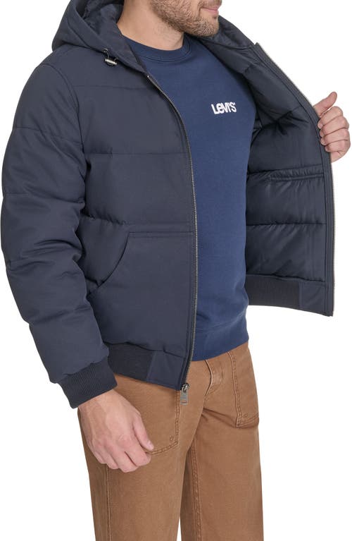 Levi's Quilted Puffer Hoodie Bomber Jacket In Blue