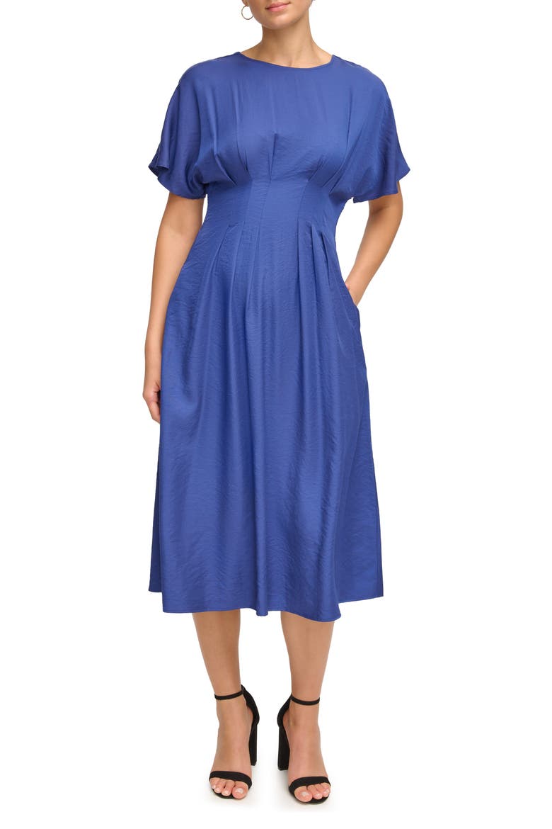 Short Sleeve Fit & Flare Midi Dress, Main, color, NAVY