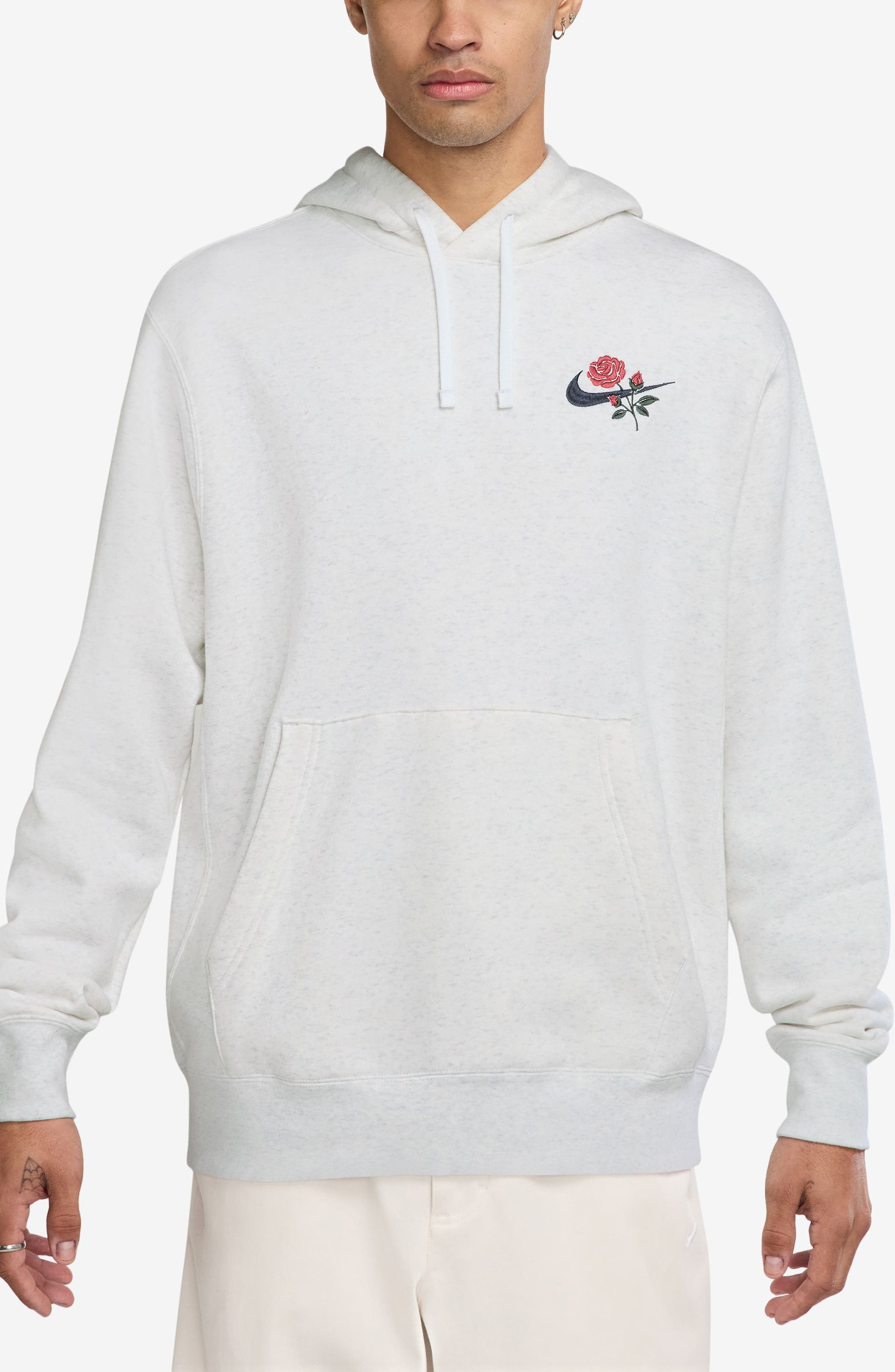 Nike Sportswear Club Embroidered Rose Swoosh Pullover Hoodie | Nordstrom