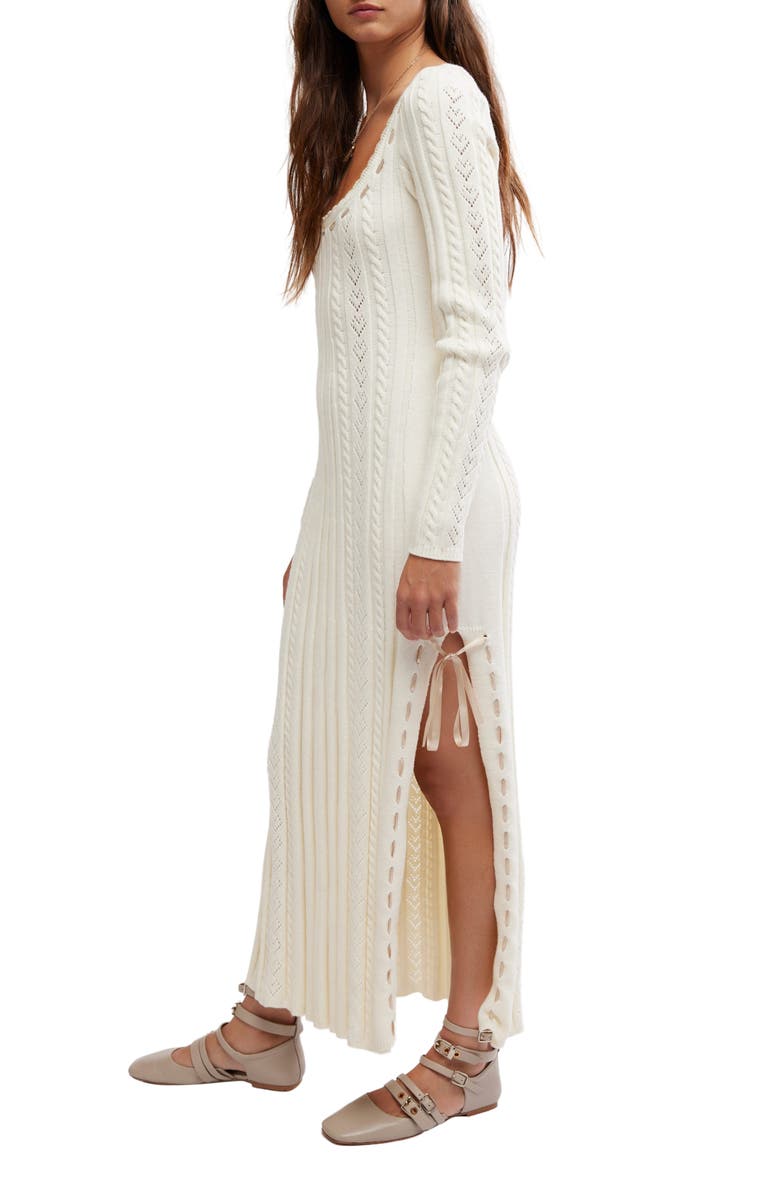 Free People Heart of Gold Long Sleeve Cable Maxi Sweater Dress, Alternate, color, Egret
