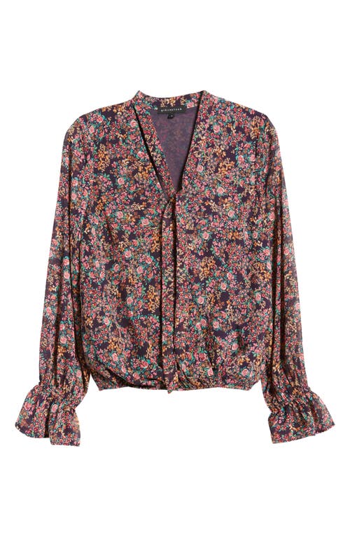 Gibsonlook Floral Print Tie Neck Top In Navy Multi Floral