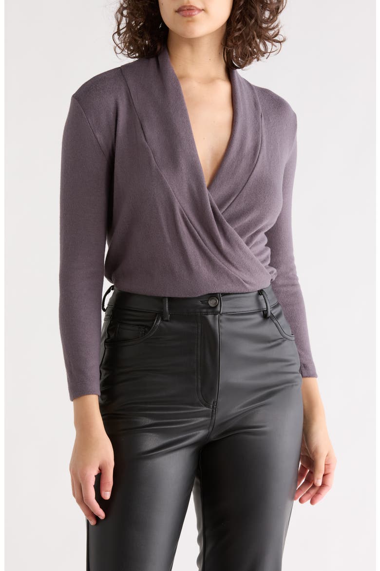 Surplice Long Sleeve Brushed Knit Top, Main, color, DARK CEMENT