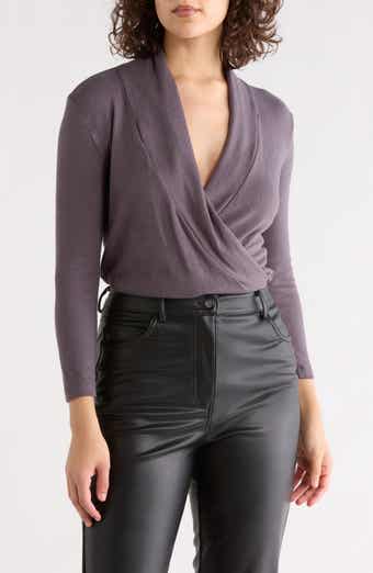 Renee C Surplice Long Sleeve Brushed Knit Top