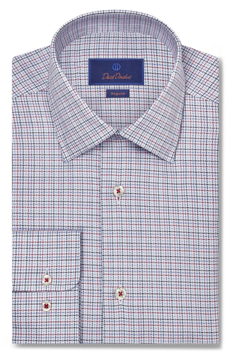David Donahue Regular Fit Microcheck Royal Oxford Dress Shirt, Main, color, Blue/ Berry