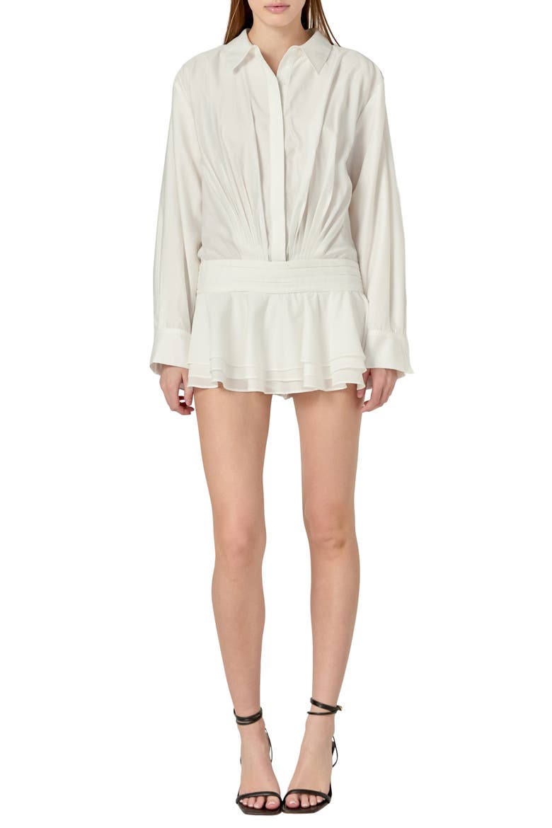 Ruffled Long Sleeve Micro-Mini Romper, Main, color, OFF WHITE