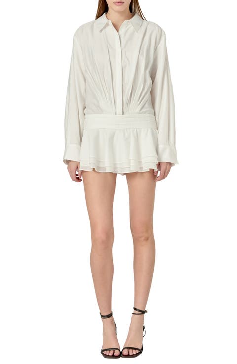 Ruffled Long Sleeve Micro-Mini Romper