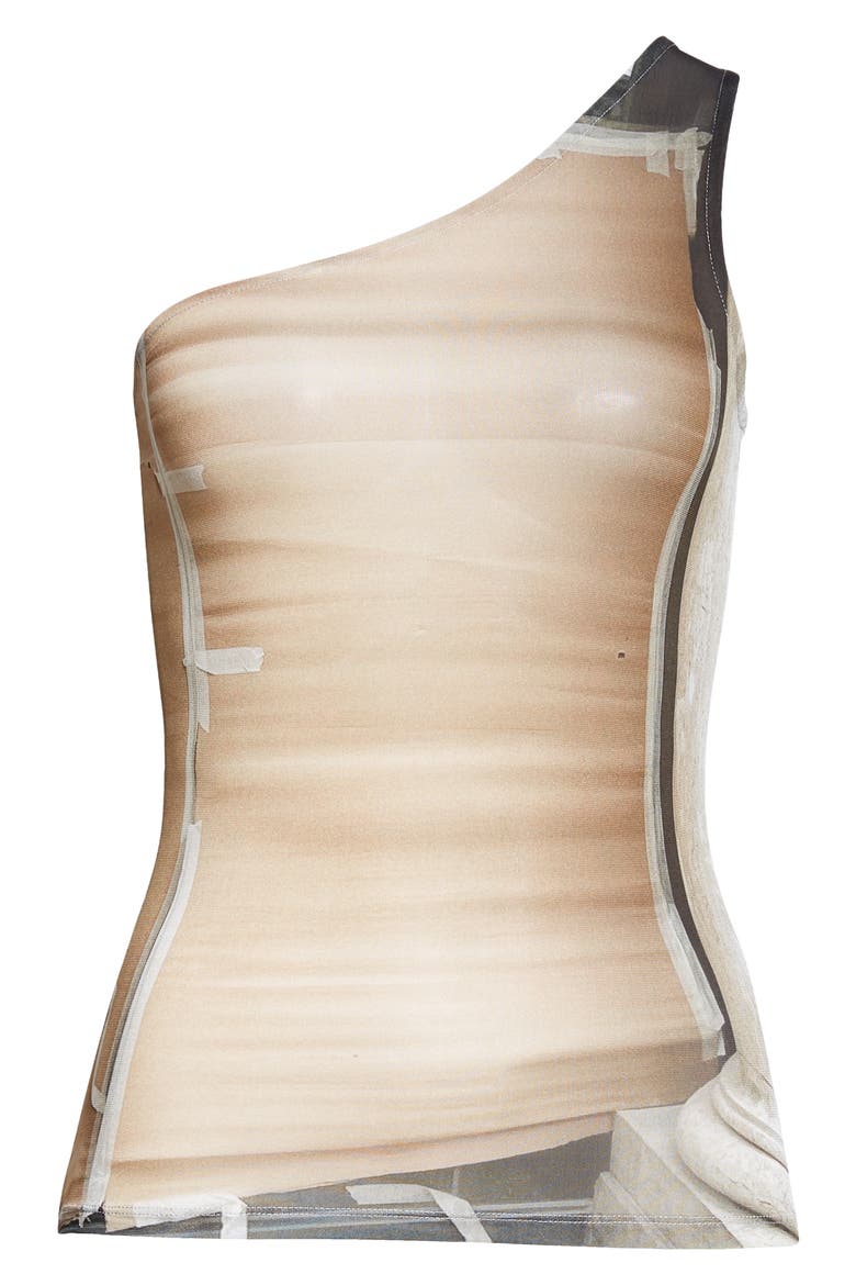 Colu Construction Print One-Shoulder Top, Alternate, color, BROWN