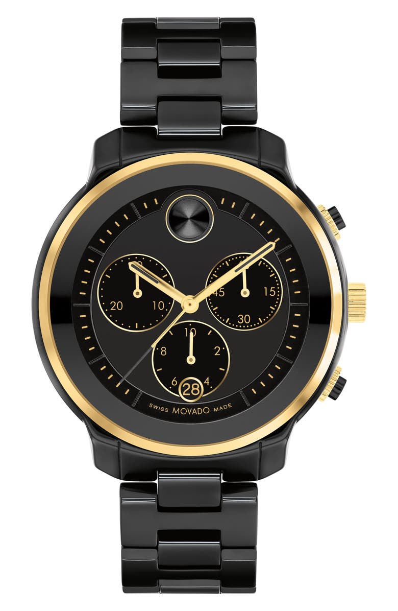 Movado Bold Verso Chronograph Ceramic Bracelet Watch, 40mm, Main, color, Black