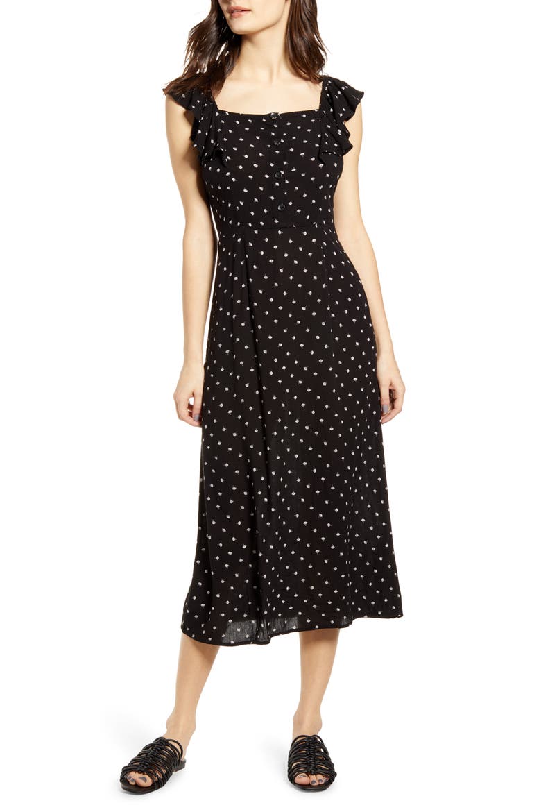 Love Turned Up Midi Dress, Main, color, BLACK