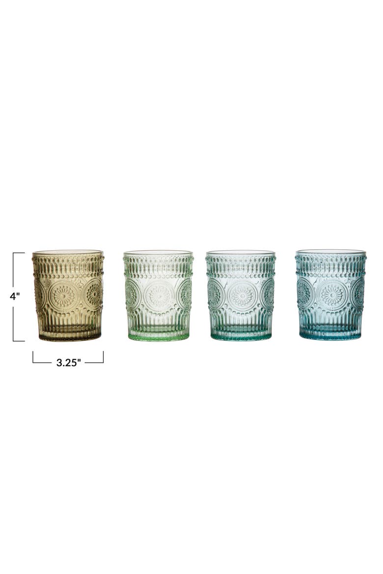 12 oz. Embossed Drinking Glass, 4 Colors, Alternate, color, Green