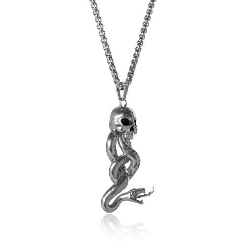 Harry Potter Dark Mark Skull And Snake Pendant Necklace, 22" In Metallic