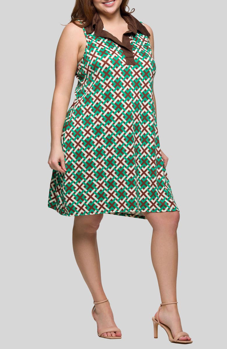 24seven Comfort Apparel Johnny Collar Sleeveless Shift Dress, Alternate, color, Green Multi