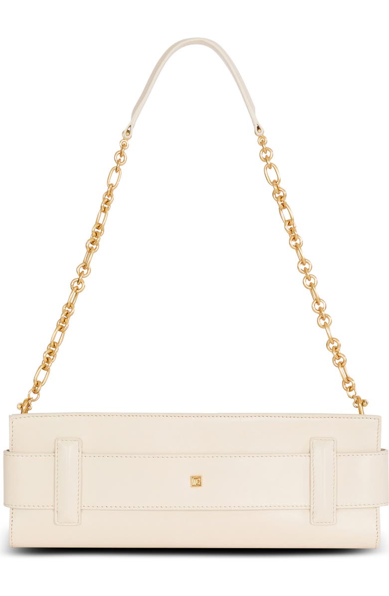 Balmain Anthem lambskin and enamel clutch, Alternate, color, Beige