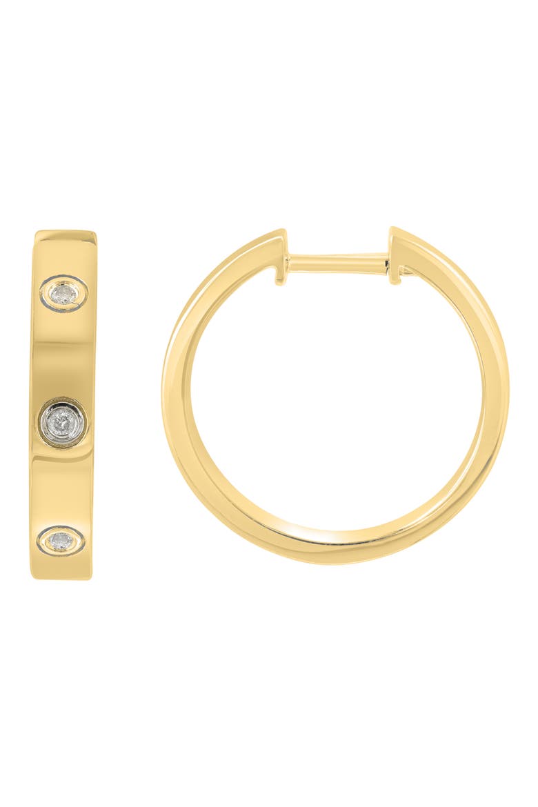 14K Gold Plated Sterling Silver Diamond Huggie Hoop Earrings, Main, color, GOLD