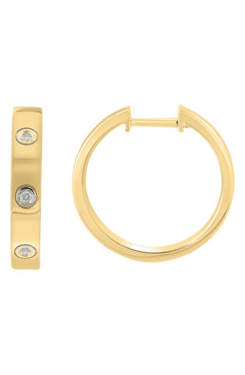 14K Gold Plated Sterling Silver Diamond Huggie Hoop Earrings