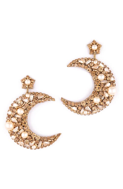 Deepa Gurnani Lavender Crystal Crescent Drop Earrings in Gold 