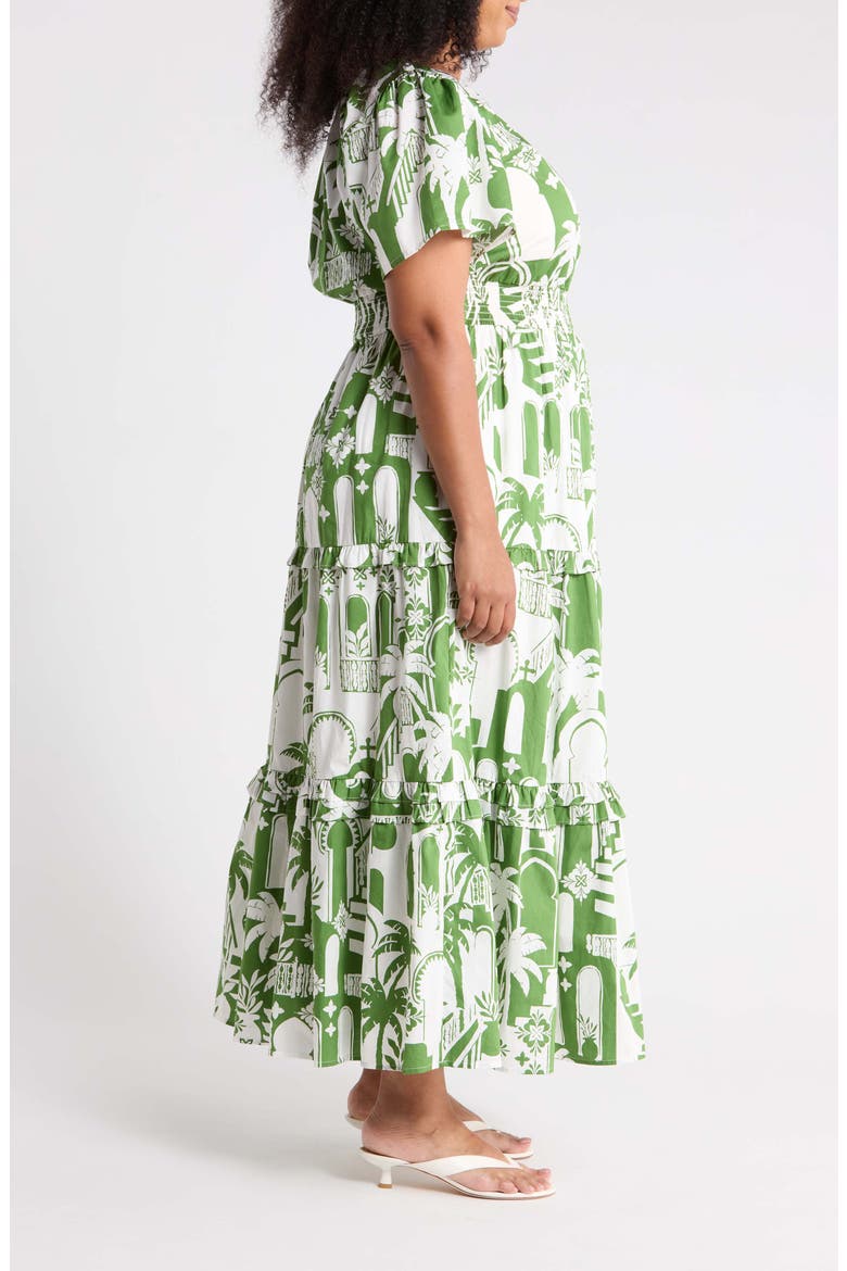 Nal City Palmer Tiered Cotton Poplin Maxi Dress, Alternate, color, WHITE/ OLIVE GREEN