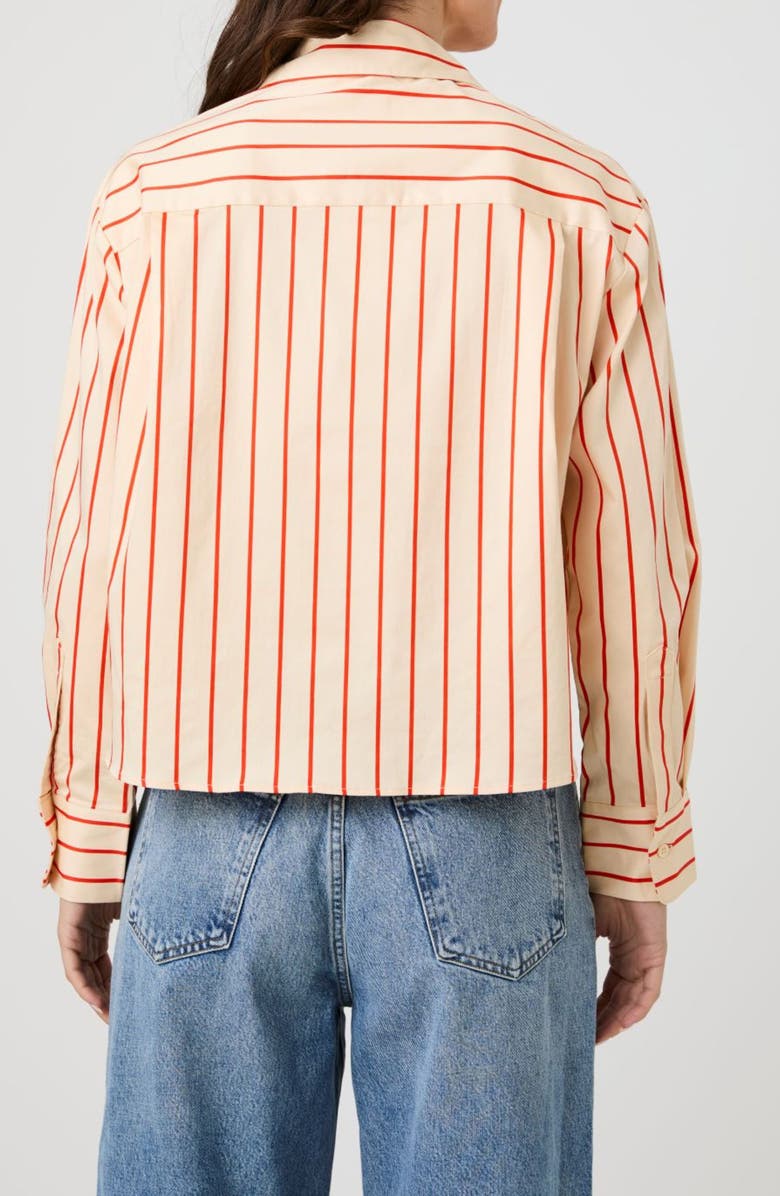 French Connection Boxy Stripe Button-Up Shirt, Alternate, color, Porcelain Cream/Brick Red Stri