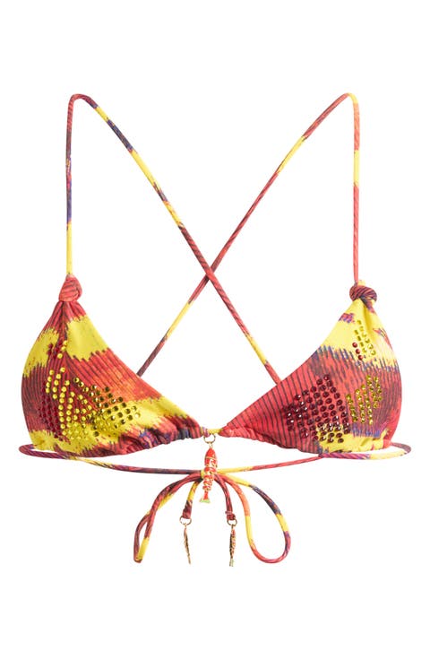 Diamante Crystal Embellished Fish Charm Bikini Top