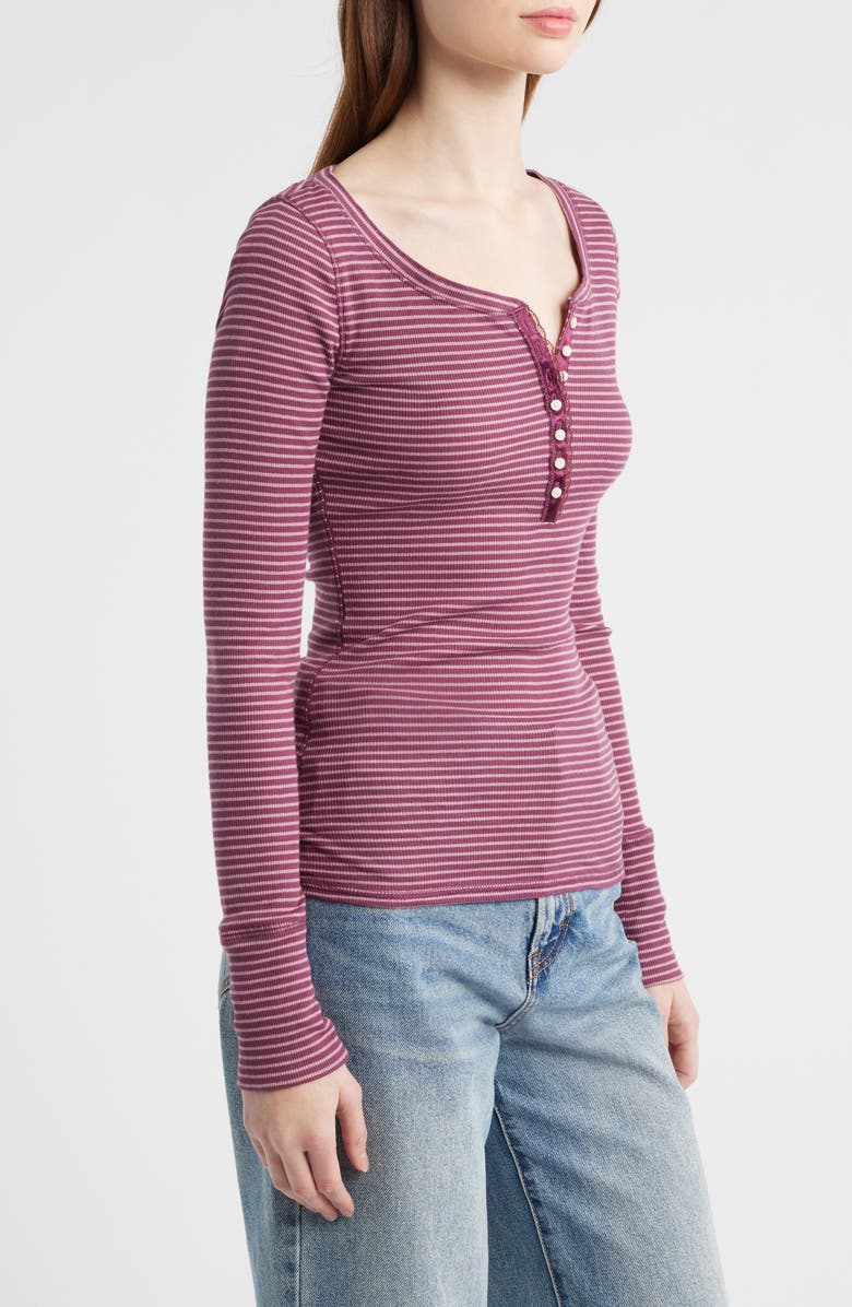 Lucky Brand Lace Trim Henley, Alternate, color, Burgundy Stripe