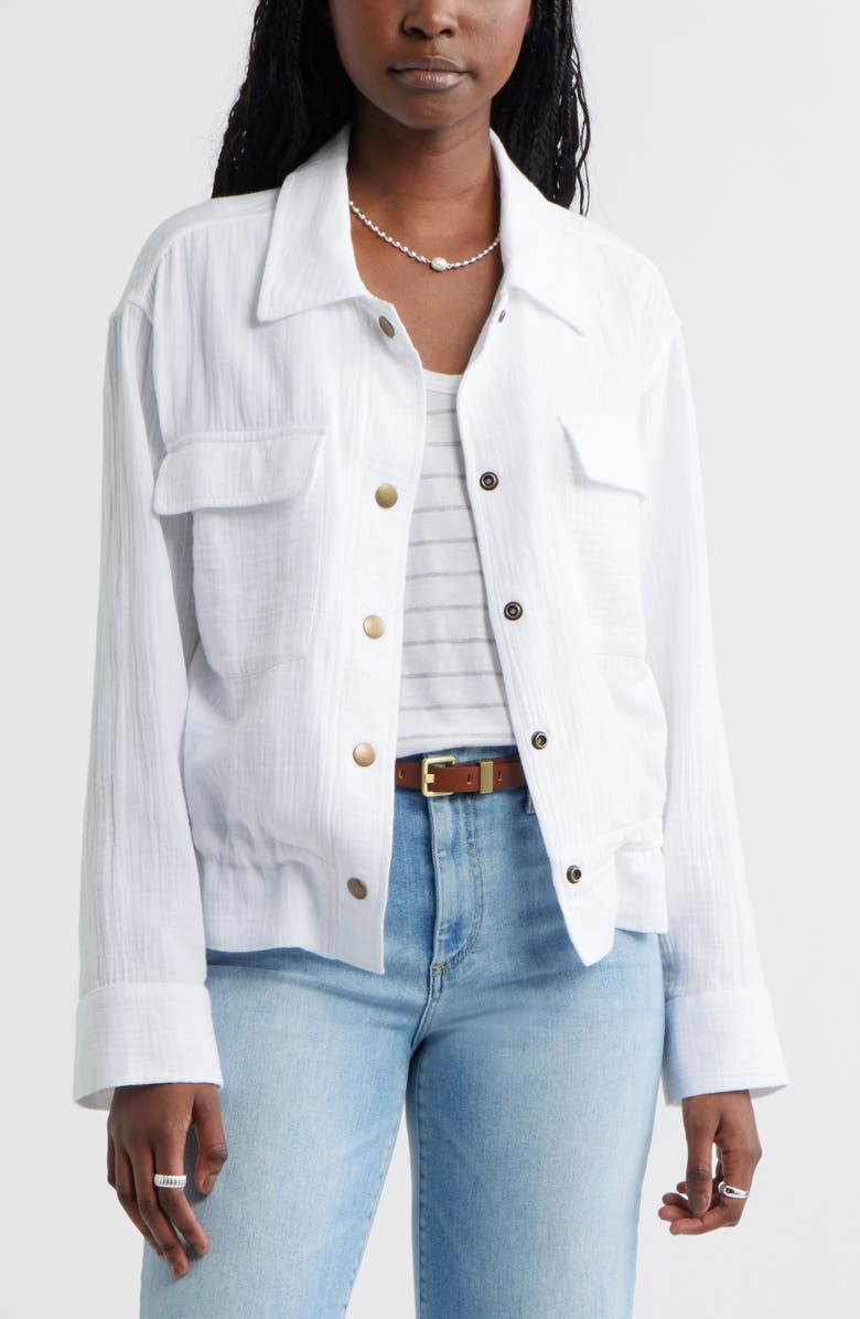 Caslon<sup>®</sup> Cotton Gauze Utility Jacket, Main, color, White