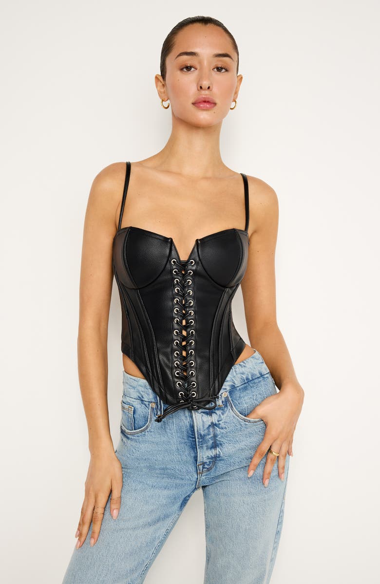 Good American Better Than Leather Lace-Up Underwire Corset, Alternate, color,