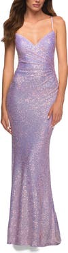 La Femme Sequin Long Prom Dress in Vibrant Bright Colors
