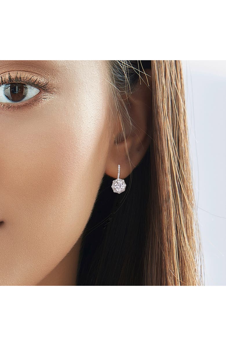 DELMAR Sterling Silver Lab Created Moissanite Halo Drop Earrings, Alternate, color, Silver