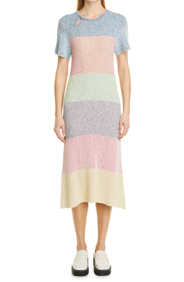 YanYan Rainbow Two Toned Tweed Cheongsam Midi Sweater Dress, Main, color,