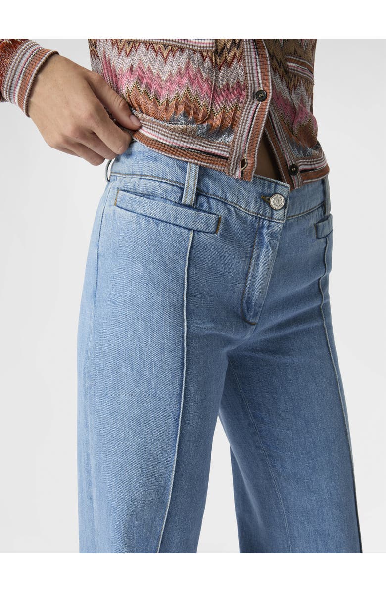 Missoni Denim Flared Trousers With Cuffed Hem And Center Crease, Alternate, color, Green& Brown