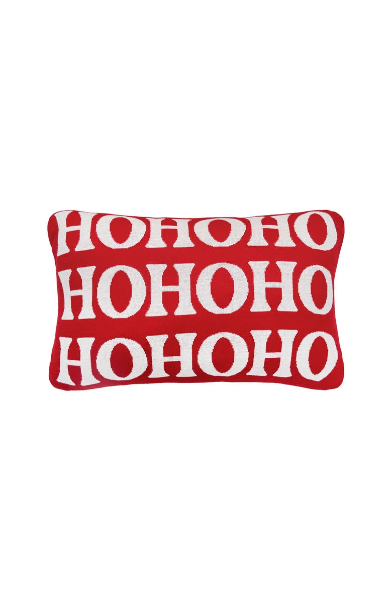 C&F Home Ho Ho Ho Reversible Knitted Christmas Throw Pillow, 14" x 22", Main, color, Red