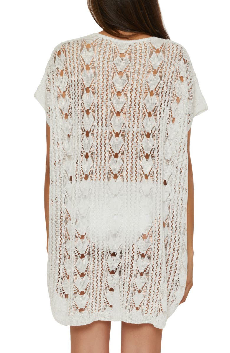Becca Venica V-Neck Open Knit Cover-Up Sweater Tunic, Alternate, color, White