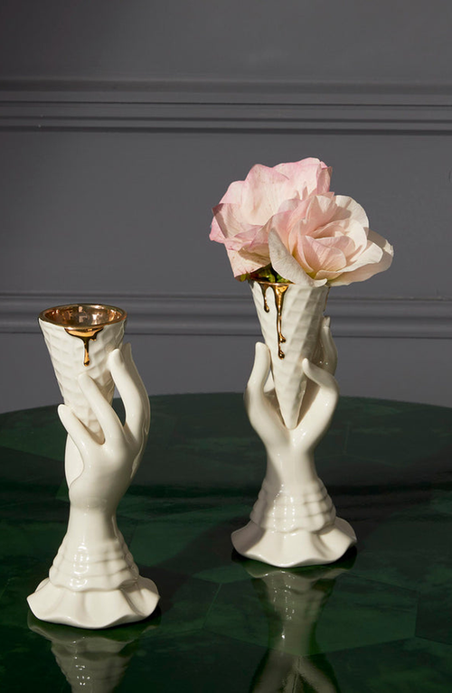 Jonathan Adler Gilden I-scream Vase In White/gold